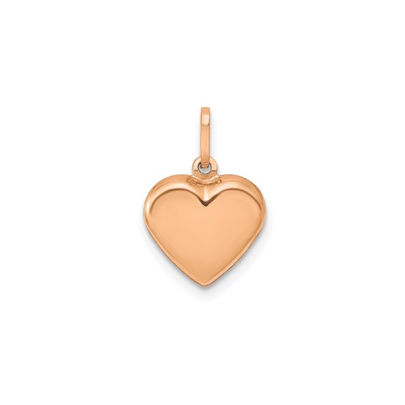 14k Rose Gold 3D Puffed Heart Pendant Charm, Polished Jewelry for Women