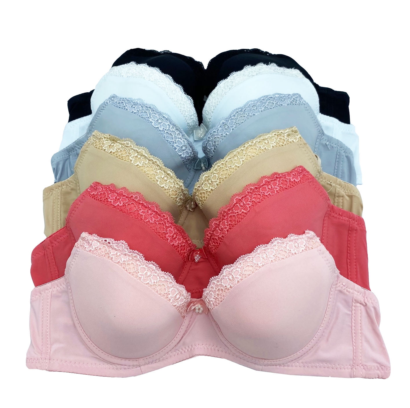 6 pc Regular Padded Full Cup Basic Plain Underwired 30A 32A 34A Everyday Bra 