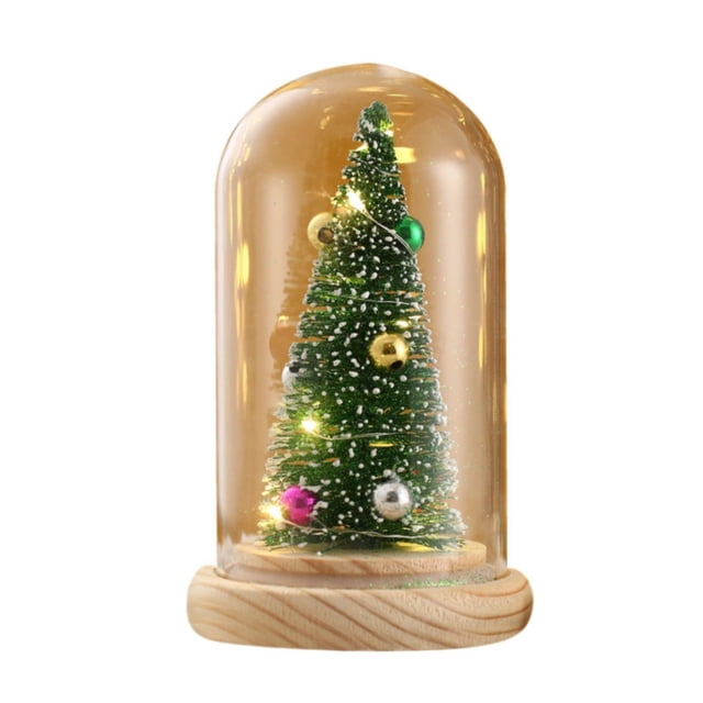 Mini Christmas Tree Decorations Christmas Tree Miniature In Glass Dome With LED Lights For Christmas DIY Craft Party Decoration