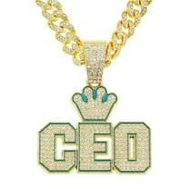 Men Women Hip Hop Crown Letter CEO Pendant Necklace With Crystal Cuban Chain HipHop Iced Out Bling Necklaces Fashion Charm Jewelry
