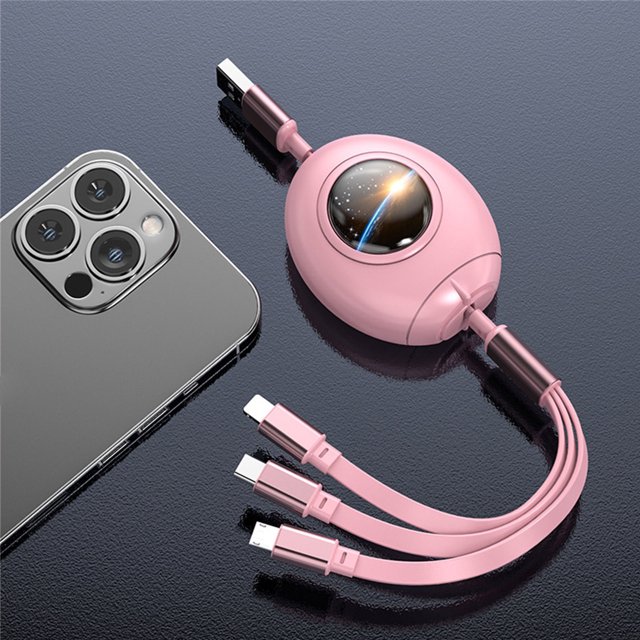 Five Gear Retráctil 3 en 1 Cable USB Línea de datos Cable de carga rápida portátil universal con conector de puerto tipo C / Micro USB / IOS Máx. 120 cm
