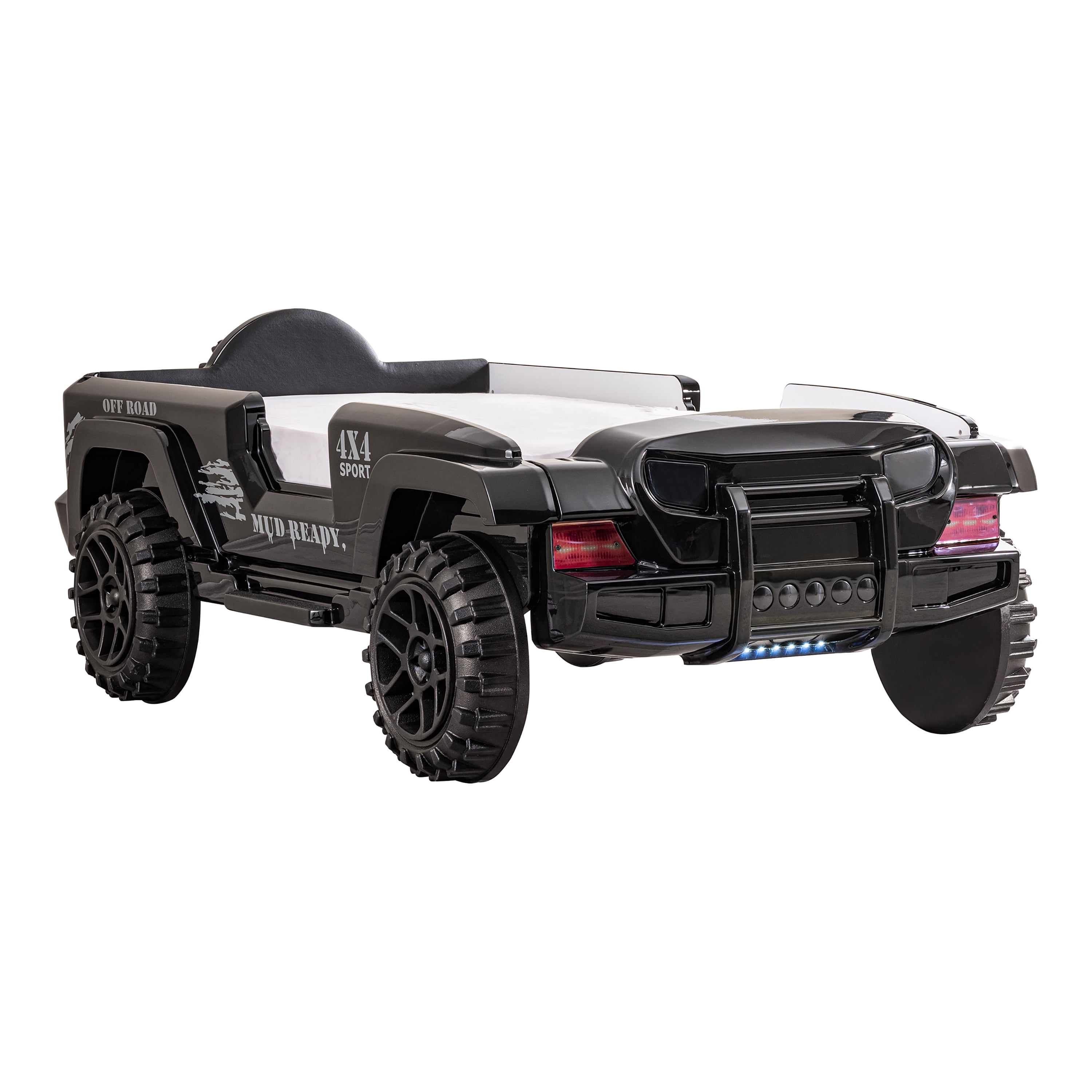 Furniture of America Terra Kids Plastic Twin SUV Bed with LED and Sound, Black
