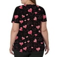 thumbnail image 4 of Stichou Women's Valentines Scrub Tops Plus Size Love Heart Graphic Holiday Short Sleeve Working Uniforms Soft V-Neck Workout T Shirts with Pockets Pink 2XL, 4 of 6