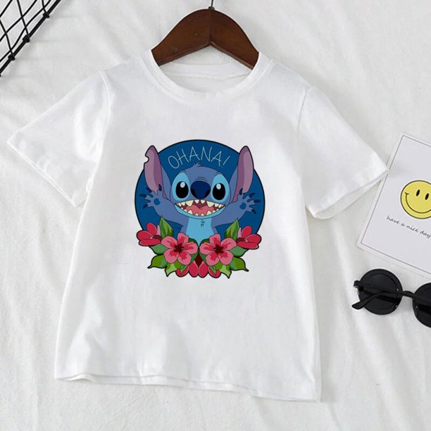 Kids Stitch Disney T-shirts Boys Girls Clothes White Short Sleeved Printed T Shirt 1-12 Years Old Children Clothing90-(3-4T) Gao Jinjia LED