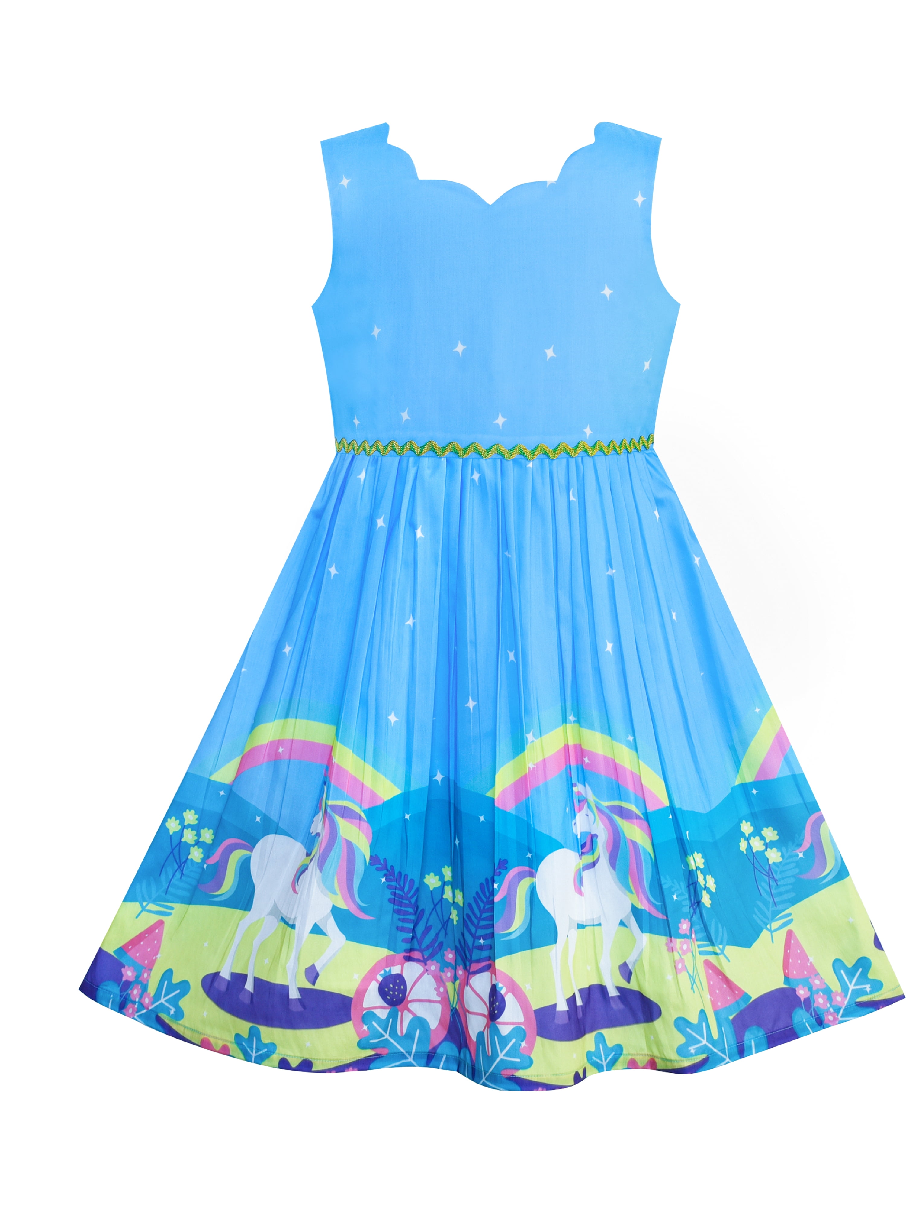 Kids Girls Off Shoulder Dress Rainbow Fashion Party Top Summer Dresses 5-13 Year 