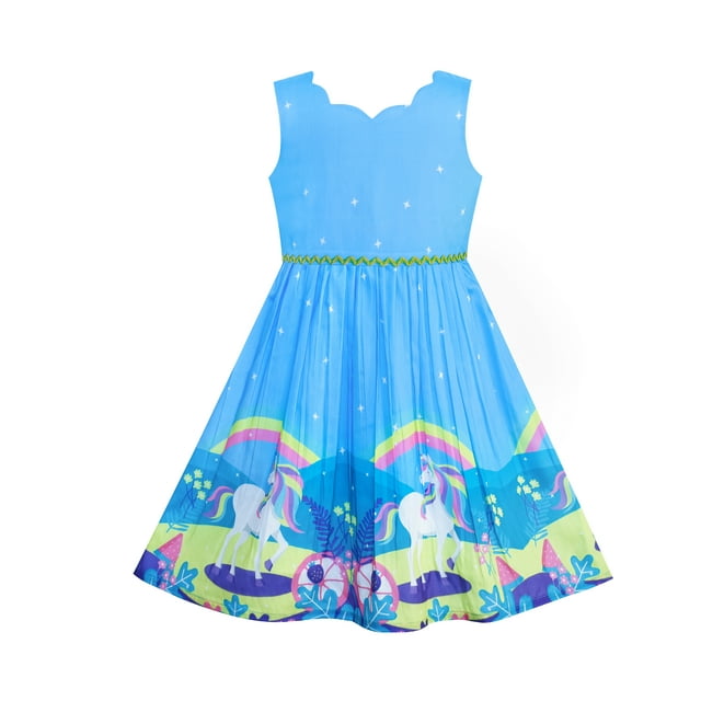 Girls Dress Unicorn Rainbow Blue Cartoon Princess 10 Years