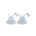 thumbnail image 2 of Newborn Baby Toddler Girl Romper Dresses Outfit, 3 6 9 12 18 Months Sleeveless Flower Print Tulle Patchwork Romper Dress with Bowknot Hairband Summer Clothes, 2 of 9