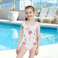 thumbnail image 4 of Girls Ruffled One Piece Swimsuit Summer Beach Vacation Swimwear Tank Swimsuit Cute Flamingo Pattern, 4 of 8