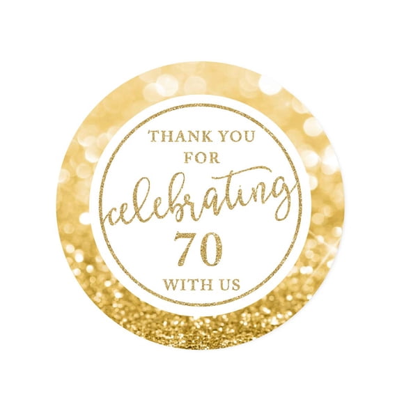 Andaz Press Étiquettes Autocollantes Rondes Pailletées or Faux, Merci de Célébrer 70 avec Nous, 70e Anniversaire Ou Anniversaire, Lot de 40