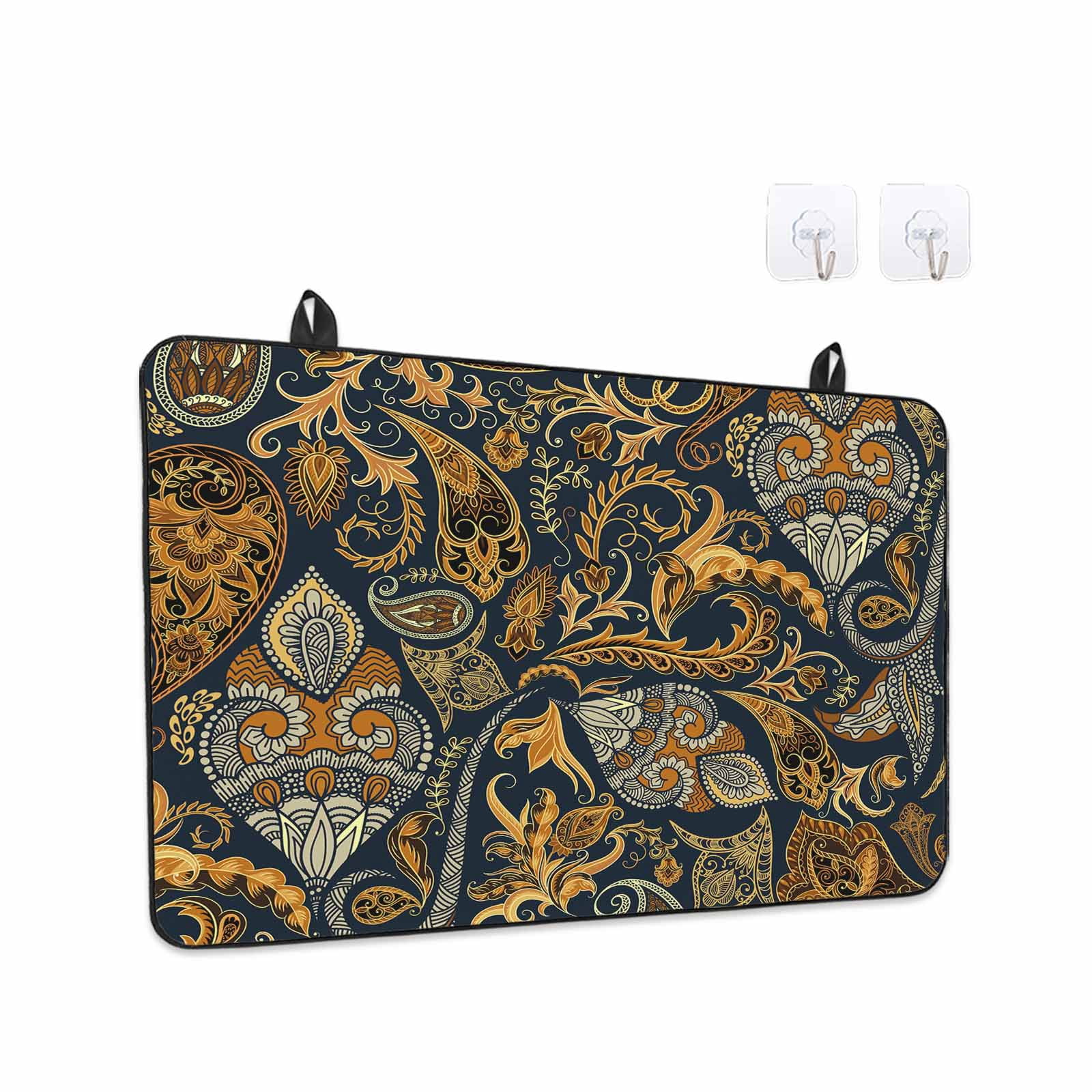Boho Floral Stove Top Cover for Electric Stove, Heat-proof & Non Slip Glass Top Stove Cover Protector, Vintage Botanical Paisley Flower Kitchen Flat Cooktop Rubber Mat 24x21 Inches