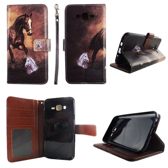 Brown Horse Wallet Folio Case for Samsung Galaxy J7 2016 Fashion Flip PU Leather Cover Card Cash Slots & Stand