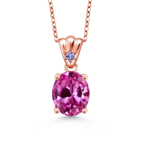 Gem Stone King 4.54 Ct Pink Created Sapphire Blue Tanzanite 18K Rose Gold Plated Silver Pendant