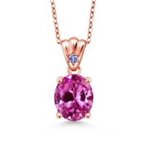Gem Stone King 4.54 Ct Pink Created Sapphire Blue Tanzanite 18K Rose Gold Plated Silver Pendant