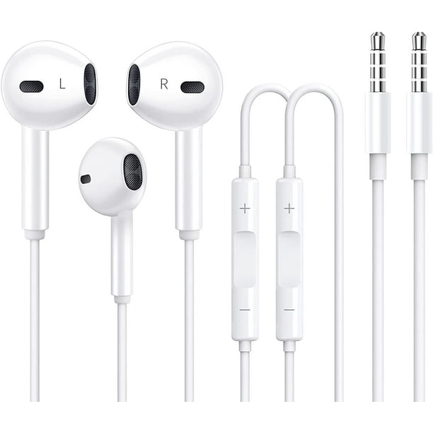 Auriculares AVIWIS de 3,5 mm con micrófono para iPhone, color blanco, paquete de 2