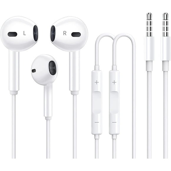 Auriculares AVIWIS de 3,5 mm con micrófono para iPhone, color blanco, paquete de 2