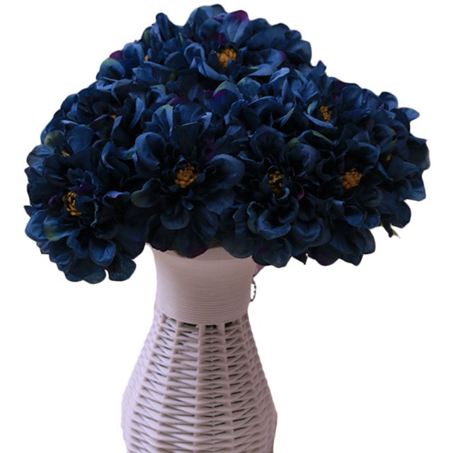 Ramo de flores de simulación Ormromra Flores pinnadas de dalia artificial Decoración del hogar azul oscuro