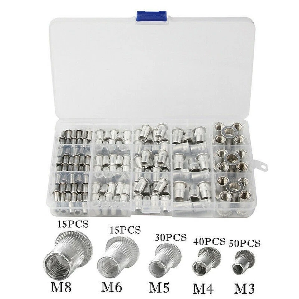 CIRCLE- Aluminum Rivet Nut Kit Metric Rivnut Nutsert Assort M3 M4 M5 M6 M8 Pack 150 Pcs