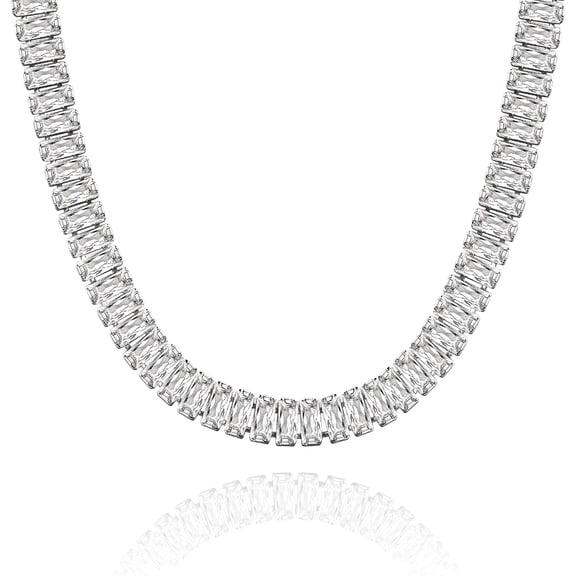 Terandius Diamond Tennis Necklace for Women, 14K/White Gold Plated Cubic Zirconia Baguette Tennis Chain Chunky Paperclip Link Cuban Choker Necklace Dainty Jewelry Gifts