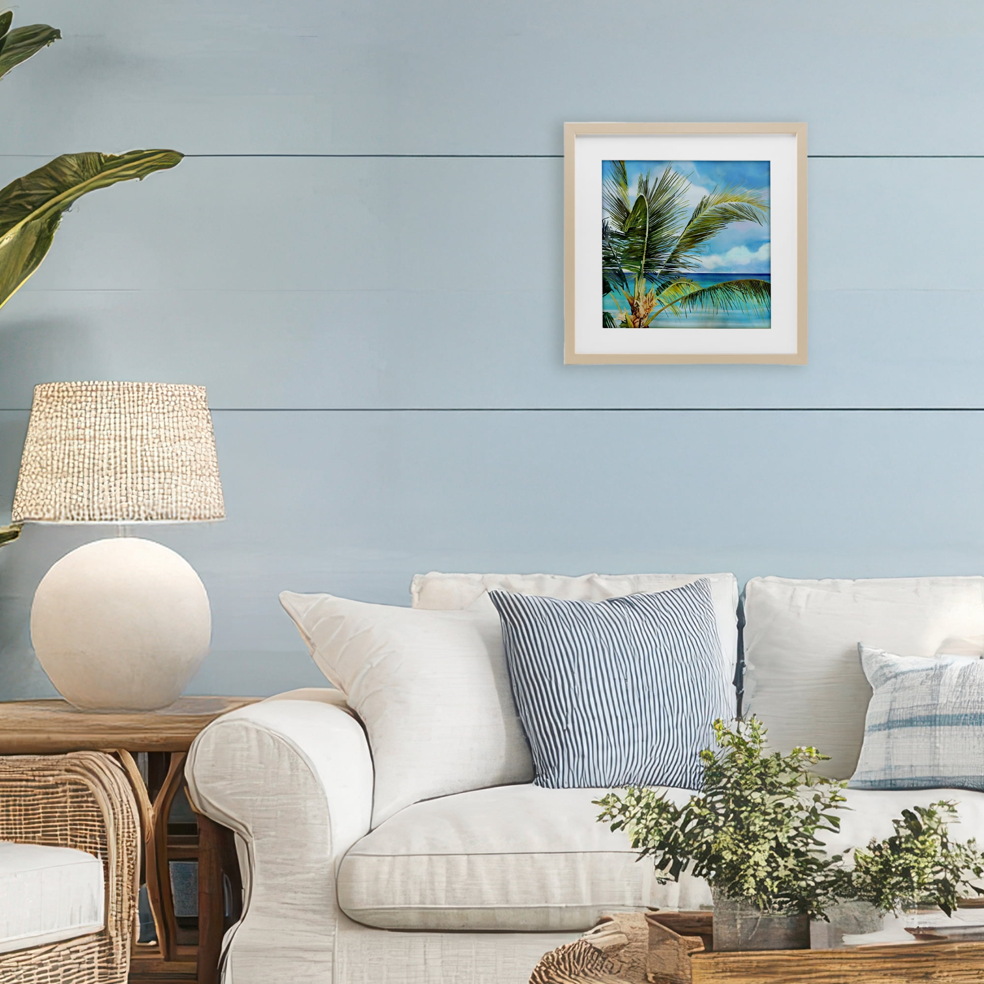 Stupell Industries Lush Palm Watercolor View Birch Framed Print Under Glass, design by Mauro Devereaux