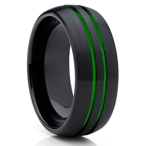 8mm Black Tungsten Ring,Engagement Ring,Green Tungsten Ring,Anniversary Ring,Dome Wedding Ring,Comfort Fit