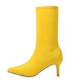thumbnail image 2 of Wavsuf Cowboy Boots for Women Wide Calf Mid Calf with Fuzz Winter Flock Yellow Shoes Size 39, 2 of 7