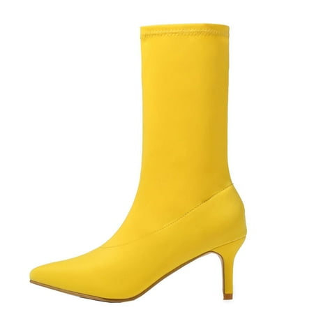 

Jsaierl Women s Knit Sock Ankle Boots Pointed Toe Stretch Heel Slip-on Stretch Booties Shoes
