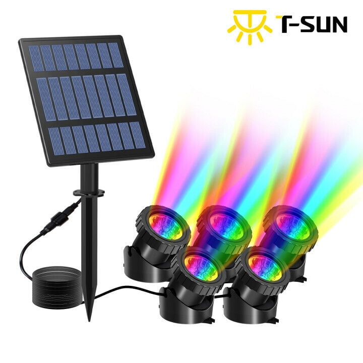 T-SUN Solar Pond Lights Outdoor Waterproof LED Landscape Spotlights for Fish Tank Garden Yard Pool Pond Fountain Waterfall Decoration 3 in 1 RGB Color Changing Underwater Pond Lights 3 Head Lamp 