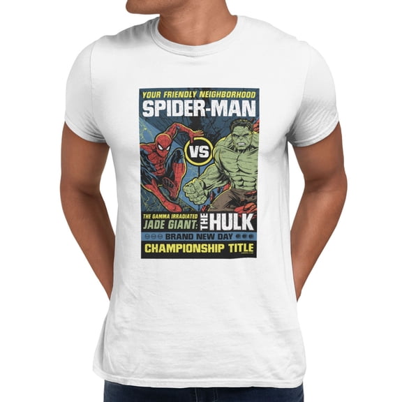 Marvel Spider-Man Brand New Day Men's Spidey vs Hulk Champ Comic T-Shirt (Bright White, S-XXXL)