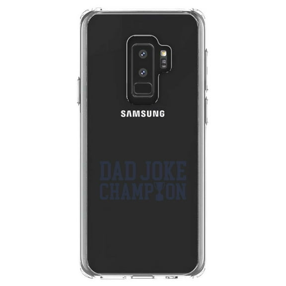 DistinctInk Clear Shockproof Hybrid Case for Samsung Galaxy S9  PLUS (6.2" Screen) - TPU Bumper Acrylic Back Tempered Glass Screen Protector - Dad Joke Champion Trophy