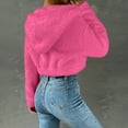 thumbnail image 6 of Women Fuzzy Cropped Jacket Zip Up Long Sleeve Solid Color Fleece Hooded Sweatshirt Fall Fashion Soft Hoodies, 6 of 7