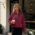 thumbnail image 4 of Resicozy Women Cropped Raglan Half Zip Hoodie Long Sleeve Pullover Slim Casual Street Fall Sweatshirts with Pockets Wine XL, 4 of 6