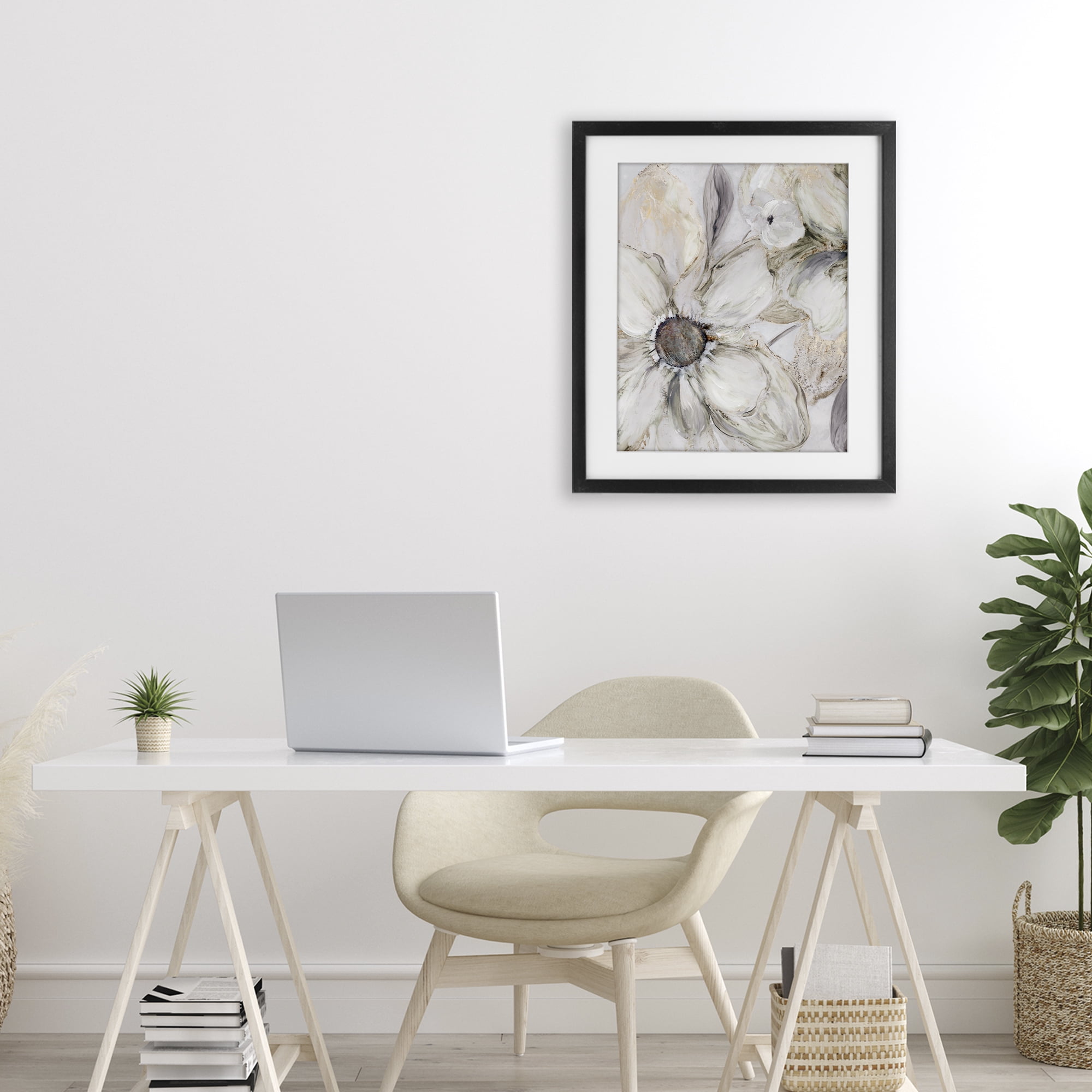 Stupell Industries Neutral Sandstone Blooms Black Framed Print Under Glass, design by Carol Robinson