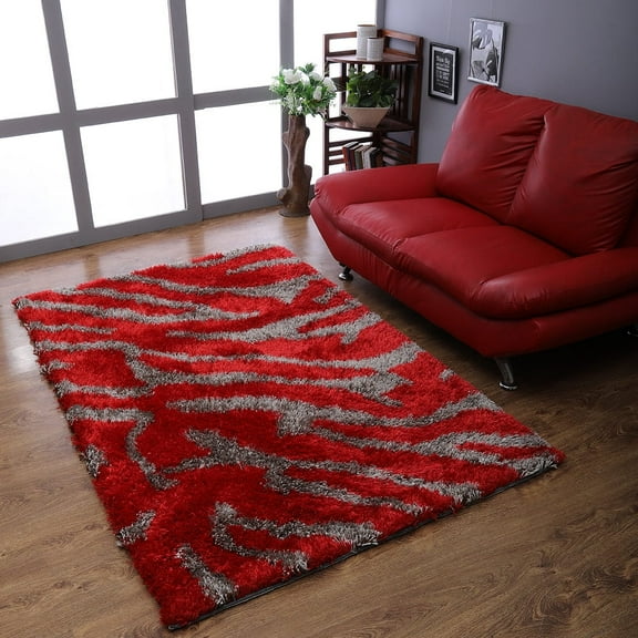 Rugsotic Carpets Hand Tufted Shag Polyester Eco-Friendly Area Rugs - 8'x10', Rectangle, Red Beige, Plain Solid Design, High Pile Handmade Anti Skid Rugs for Living Room, Bed Room K00078