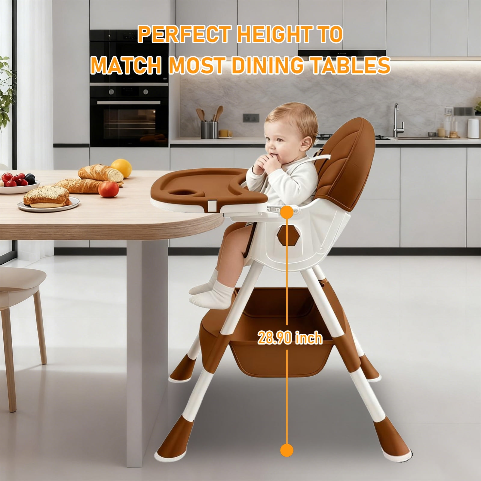 ManyFun-4-in-1 Baby High Chair Portable Toddler Baby Dining Chairs-Dining Booster Seat for Eating-Dinner Plate and Toy Rack,Brown