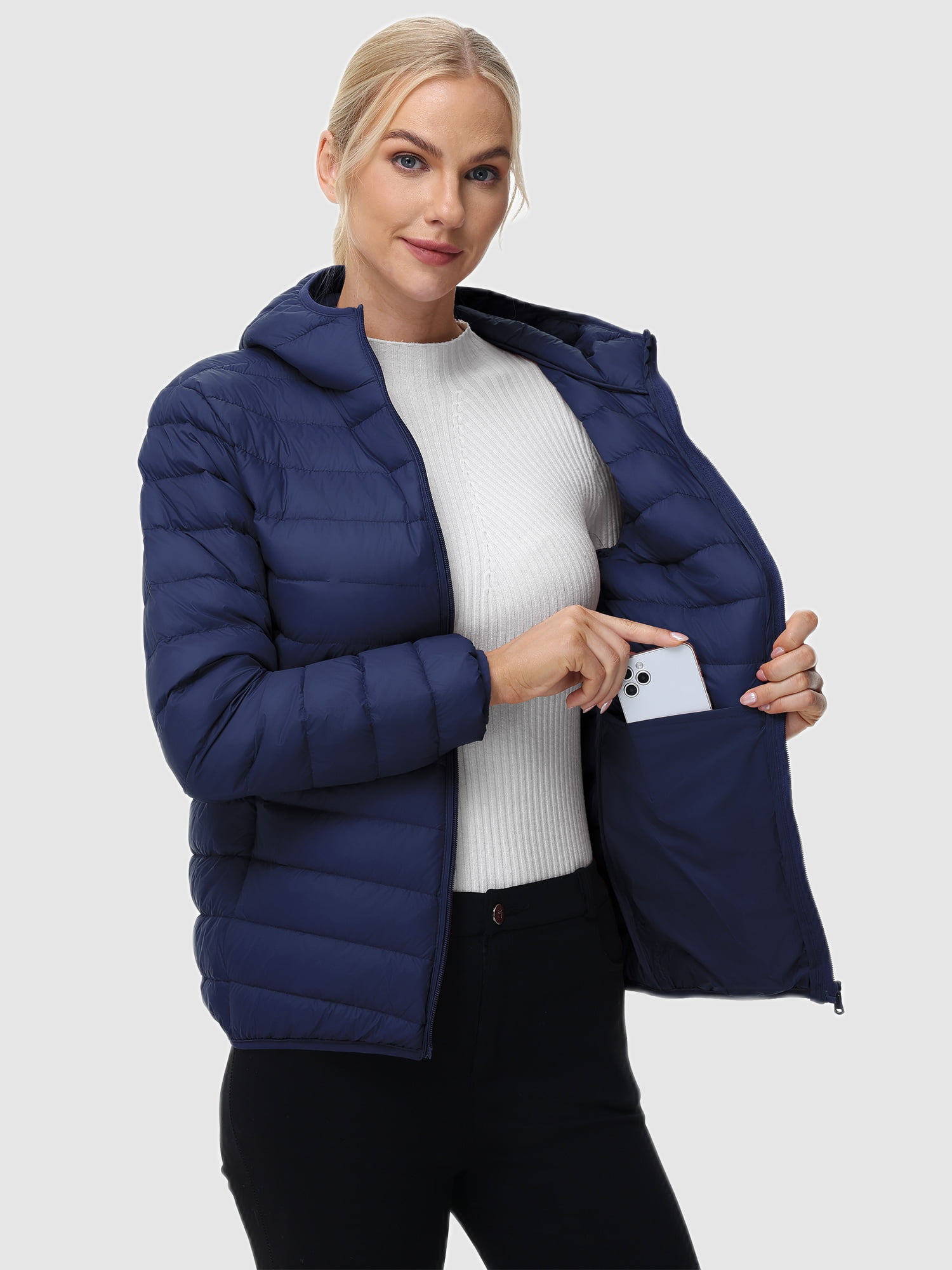 Women's Puffer Jacket Hooded Warm Down Lightweight Full-Zip Packable Quilted Winter Outdoor Coat,Size(S-2XL) - image 4
