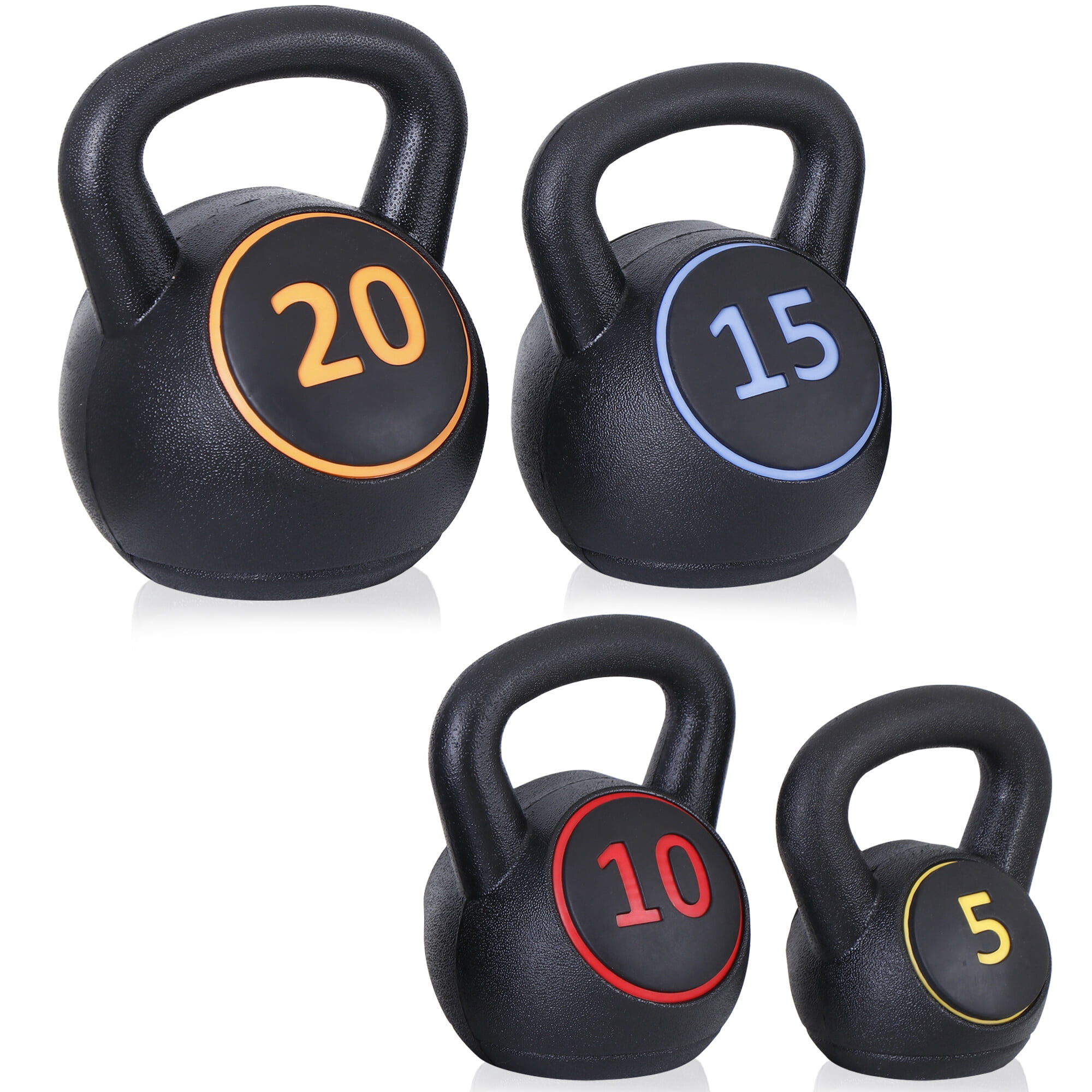ZENY 4-Piece Kettlebell Exercise Fitness Weight Set with Storage Rack, 5lb, 10lb, 15lb, 20lb for Full Body Workout & Exercise Fitness
