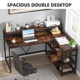 thumbnail image 3 of Fnova 55" Desk with Drawer, Modern Reversible L Shaped Table, Corner Computer Desk with Storage Shelves and Monitor Stand for Home Office, 3 of 16