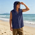 thumbnail image 2 of Men's Hooded Linen Blend Vest Shirt Sleeveless Loose Casual Button Down Hoodie With Drawstring Solid Color Tops Lightweight Breathable Summer Beach Fishing Outdoor Tank Top Blouse, 2 of 8