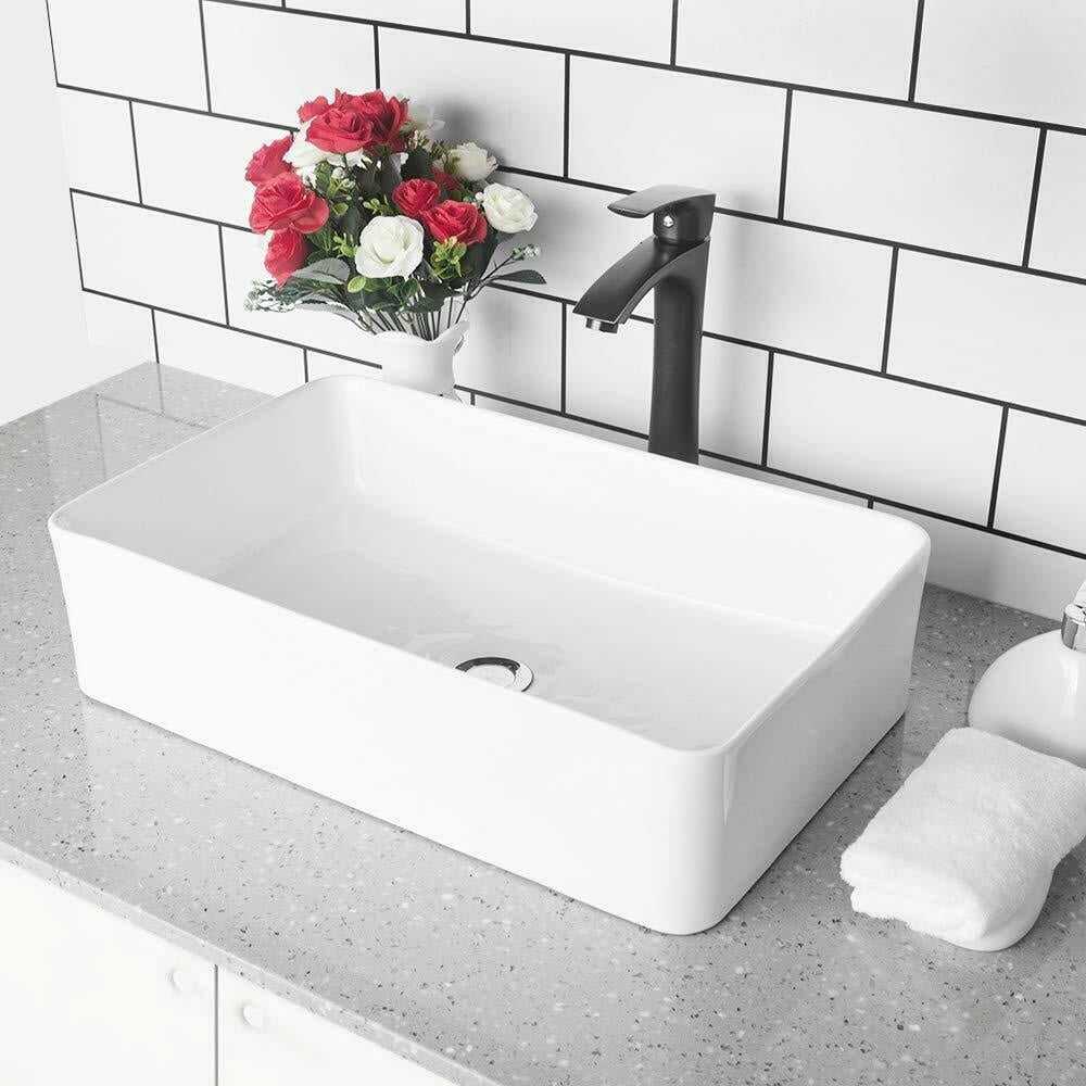 Vessel Above Counter White Ceramic Countertop Sink for Bathroom