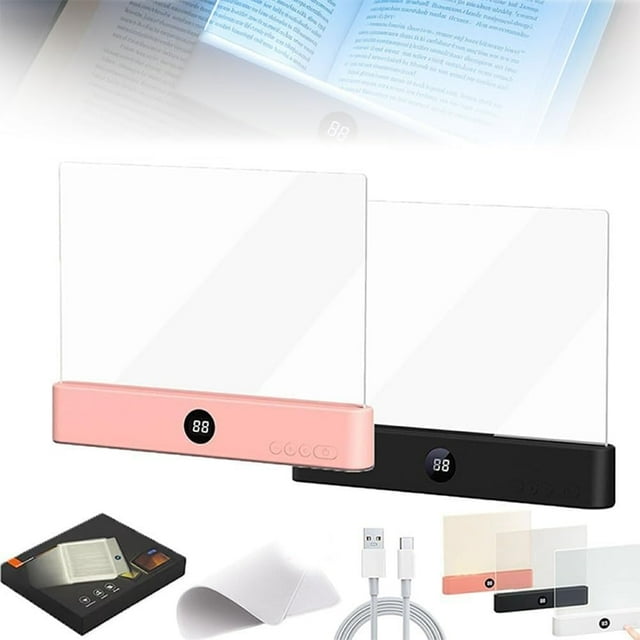 Smart LED Book Light Treasure Box, Rechargeable Flat Reading Lamp Full Page Light Portable Multi Brightness Color Student Eye Protection Night Dimmable Panel Plate 3 Colors Timer for Readers(P+B)