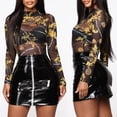 thumbnail image 2 of T-Shirt à Manches Longues en Maille Creuse pour Femmes T-Shirt Transparent Slim, 2 of 3