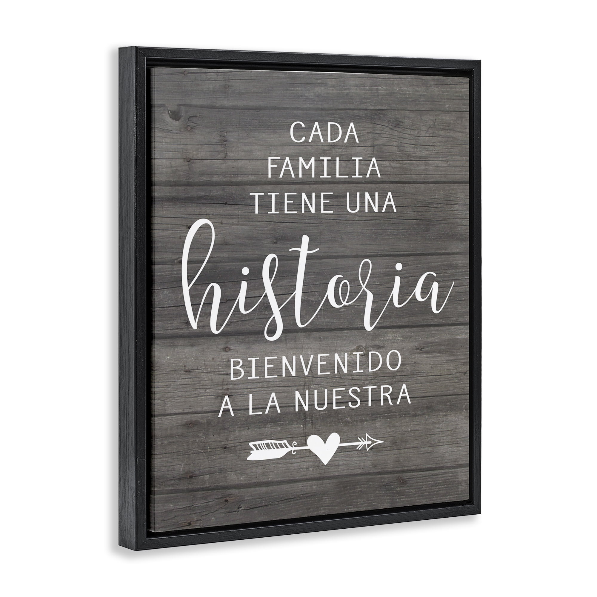 Stupell Industries Nuestra Historia Familiar Inspirational Quotes & Sayings Painting Black Floater Framed Art Print Wall Art, 25 x 31