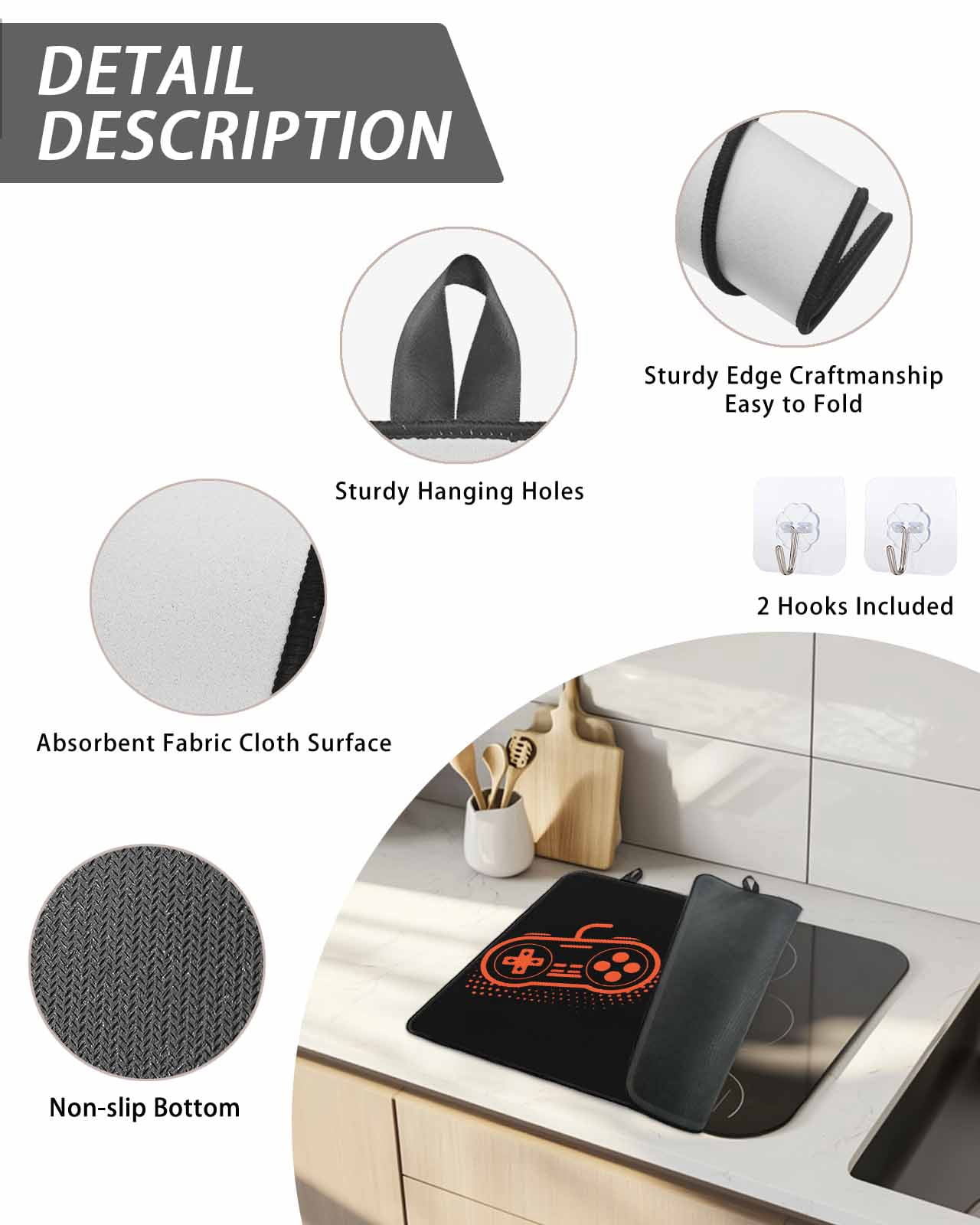 Stove Top Covers for Electric Stove, Game Controller Glass Stovetop Cover Protector, Modern Art Gaming Handheld Black Induction Cooktop Protector Oven Mat for Kitchen Countertop 31"x24"