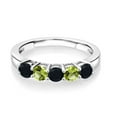 thumbnail image 2 of Gem Stone King 925 Sterling Silver Black Onyx and Green Peridot Wedding Band Ring for Women (0.80 Cttw, Round 3.5MM, Gemstone December Birthstone, Size 5), 2 of 4