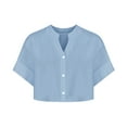 thumbnail image 4 of ZQUUVOU Women's T-Shirt Half Sleeve Button Down Summer Loose Blouse Light Blue (S), 4 of 4