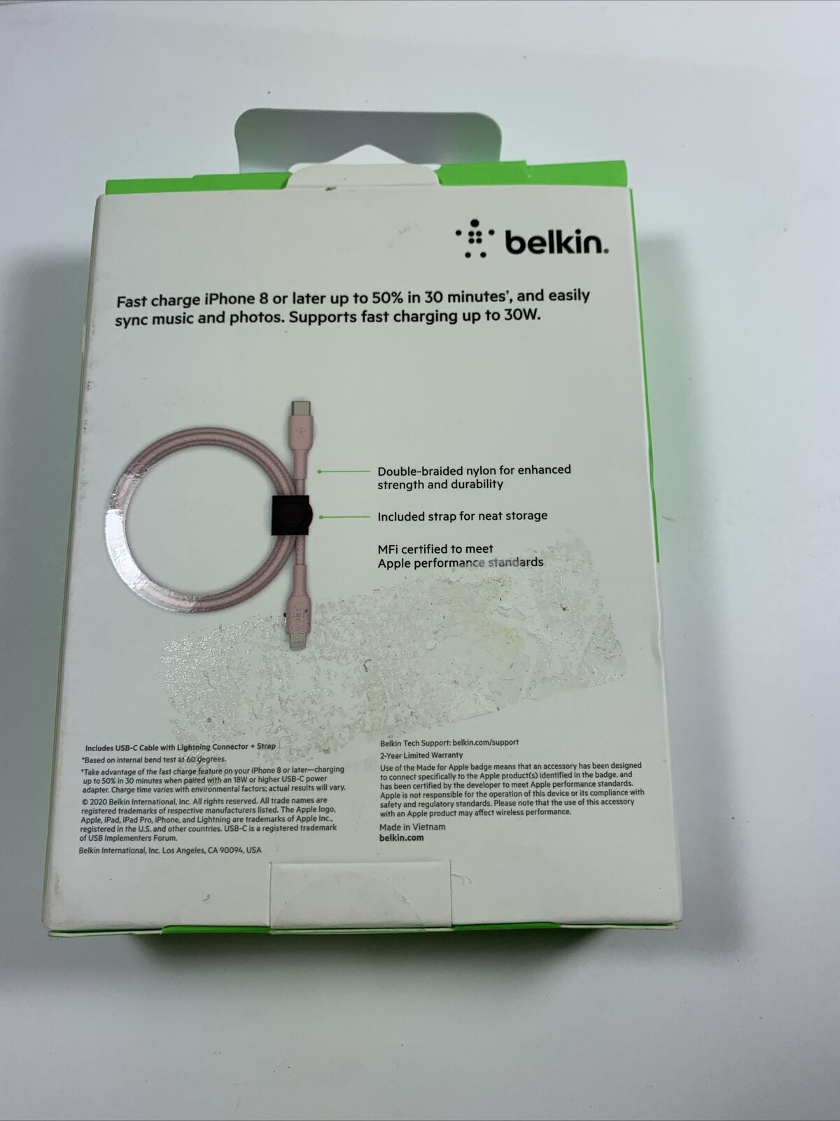 Belkin BOOSTCHARGE USB C Cable with Lightning Connector + Strap, Rose Gold, 5ft