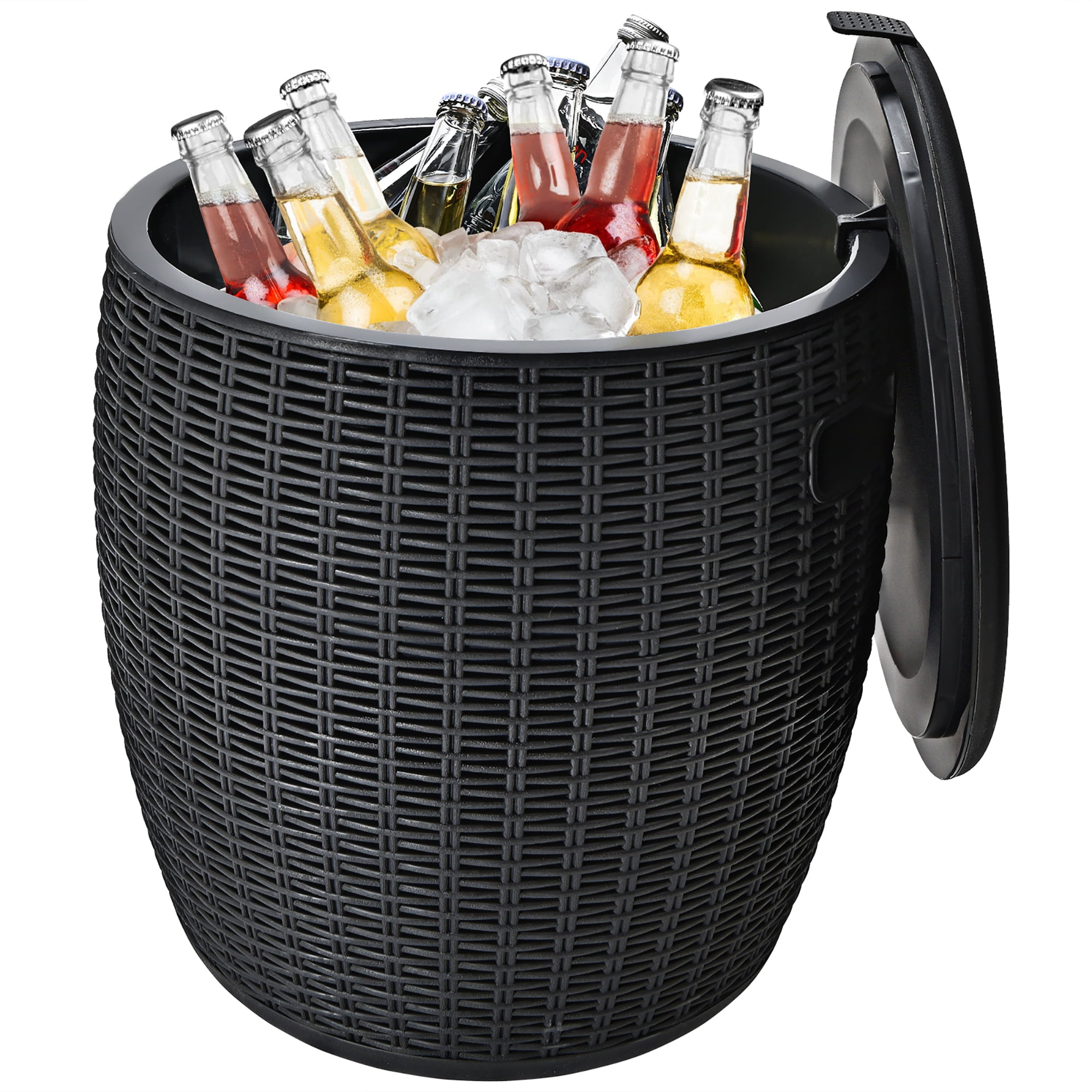 Outdoor Side Table Patio Insulated Beverage Cooler Wine Bar Storage Plastic  Gray