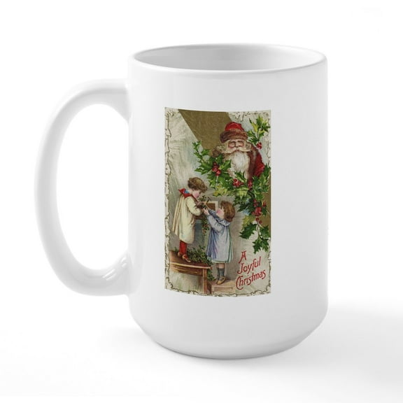 CafePress - Vintage Christmas Card Large Mug - 15 oz Ceramic Large White Novelty Mug