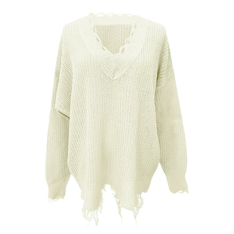 Fringed Raw Long-Sleeved V-Neck Sweater Fringed Raw Long-Sleeved V-Neck Sweater