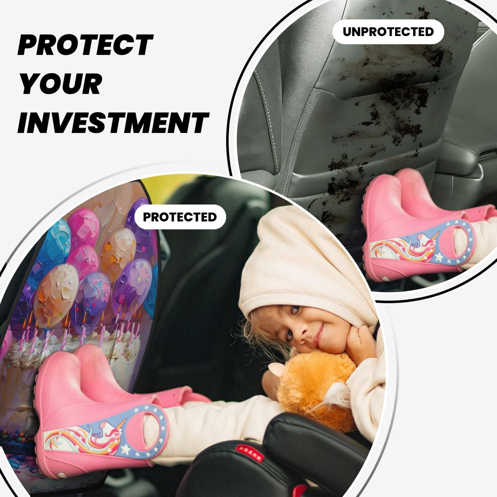 Xecao Colorful Balloon Cake Celebration Pattern Car Seat Back Protector 2 Pack Large Capacity Pocket, Kick Mats Back Seat Protector
